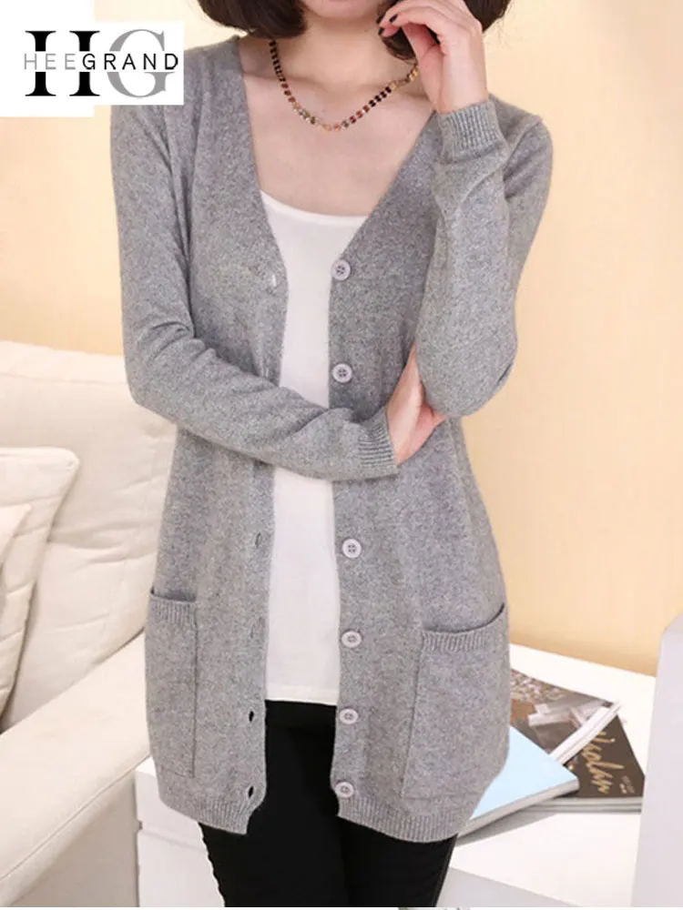 

HEE GRAND Ladies Wool Sweaters Autumn 2019 Plus Size 4XL Medium Length Cashmere Cardigans Women Sweater Pocket Outerwear WZL1459