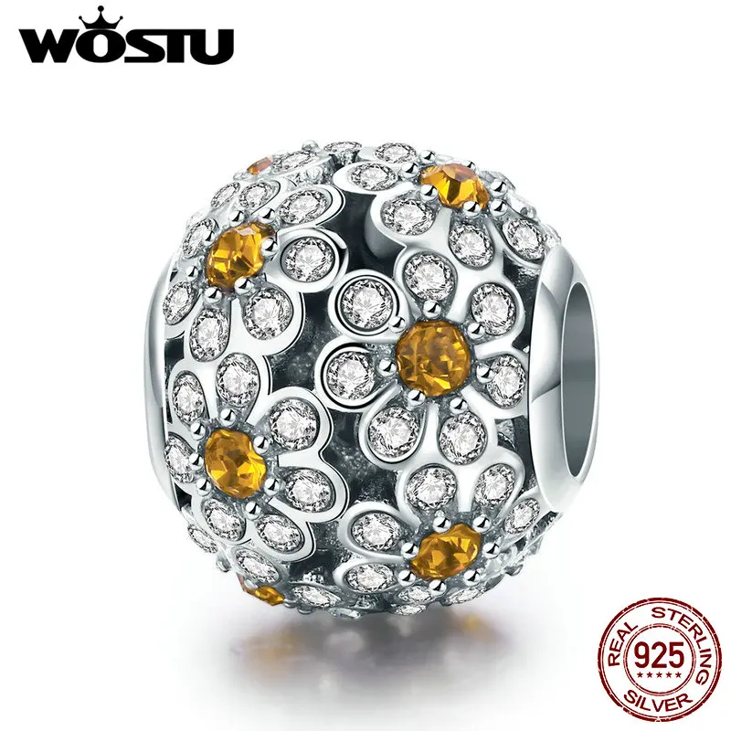 

WOSTU 2019 New 925 Sterling Silver Dazzling Daisy Charm fit Original DIY Bead Bracelet High Quality Crystals Jewelry Gift CTC013