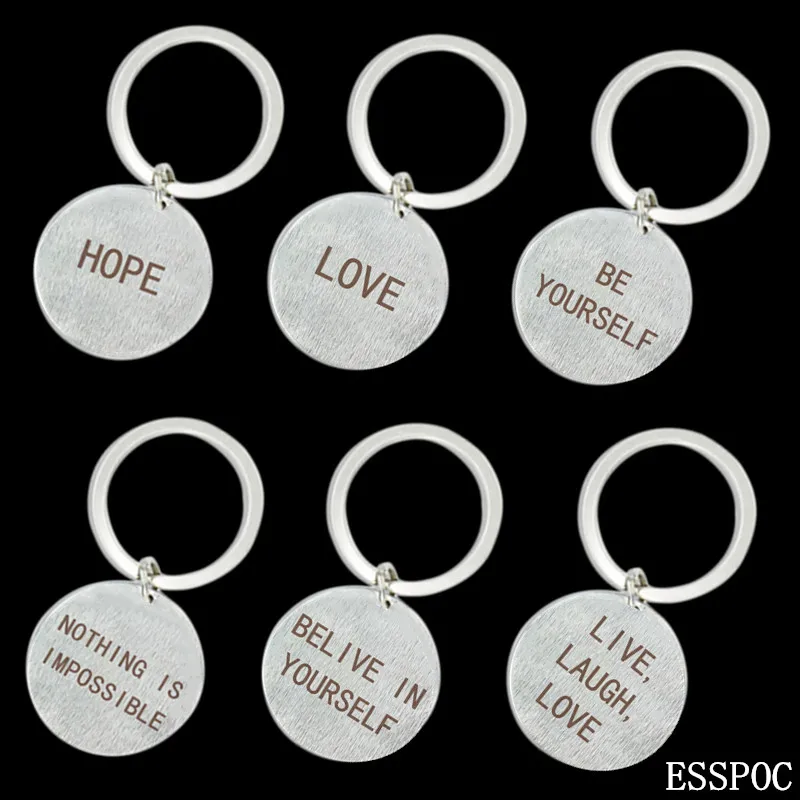 

Letters Initial Keychain Inspiring Keychain Pendant HOPE，LOVE,BE YOURSELF Stainless Steel custom Silver Keychain Fine Jewelry