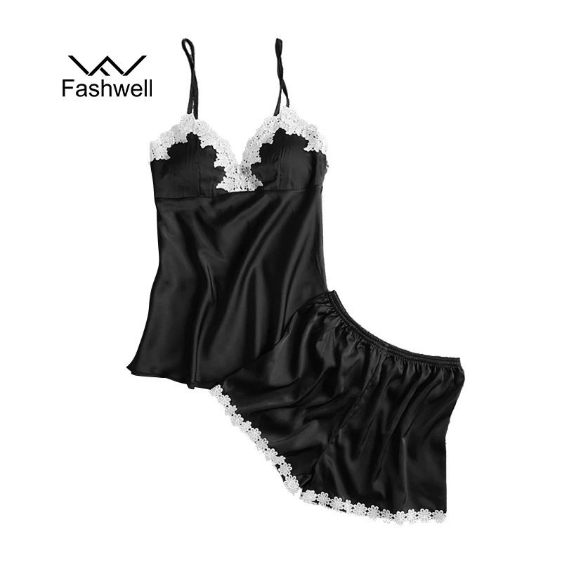 Fashwell новое летнее пикантное Платье Пижама на лямках женский шелковый пояс