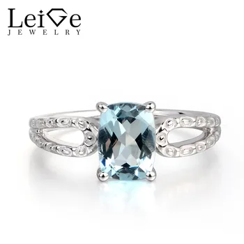 

Leige Jewelry Natural Aquamarine Gem March Birthstone Cushion Cut Wedding Bands Romantic Gifts For Woman 925 Sterling Silver