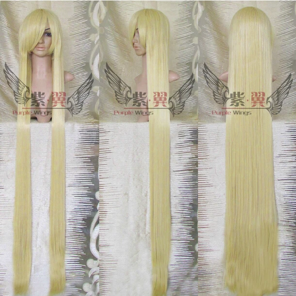 

Anime Chobits Eruda Cos long Straight Hair  Pale gold  Cosplay Party Wigs 150cm + Free Wig Cap