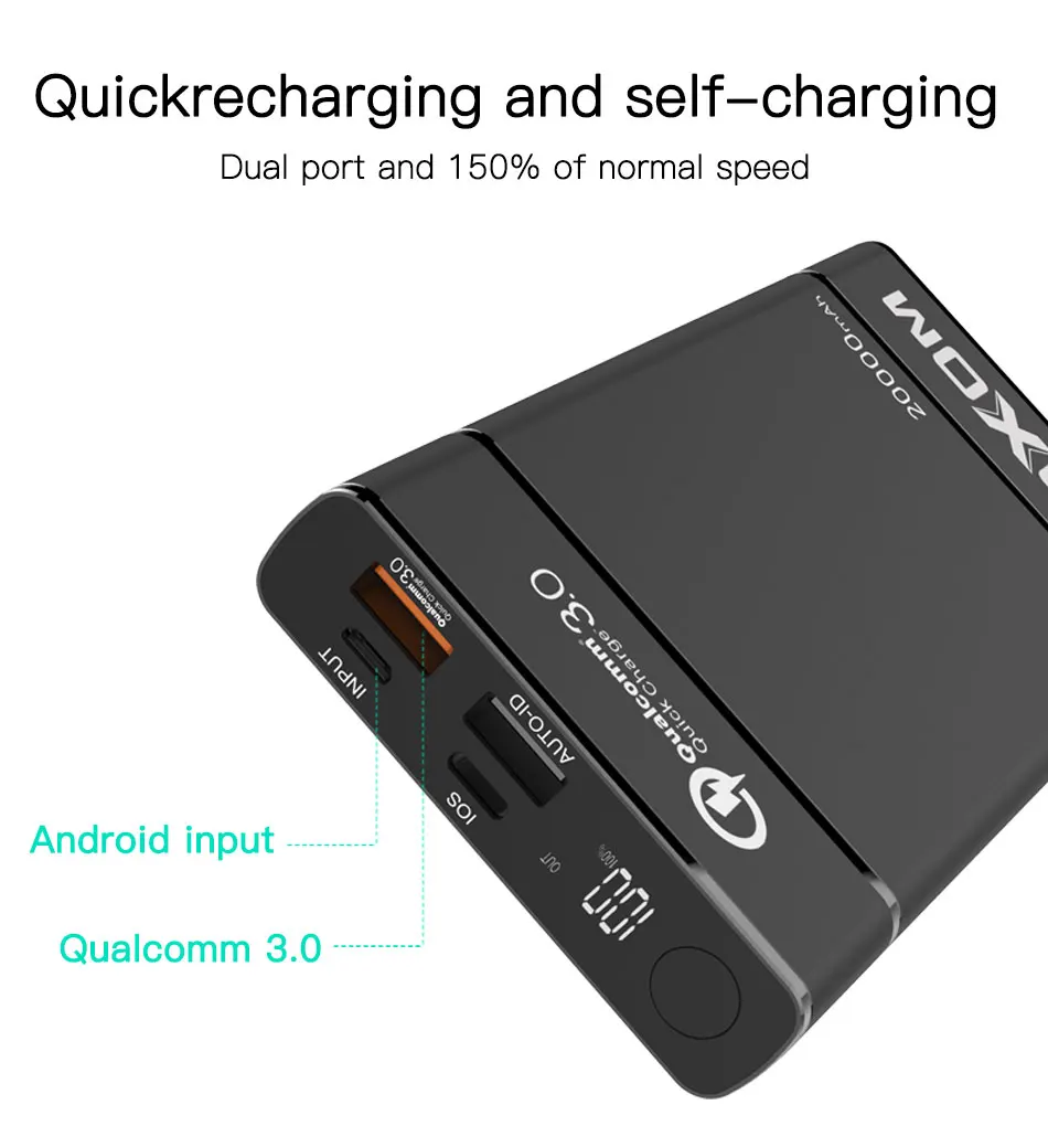 MOXOM power Bank 20000 мАч USB C PD Быстрая зарядка+ двойное QC3.0 быстрое зарядное устройство power bank для iPhone Xs Max XR 8 7 samsung S9 MacBook