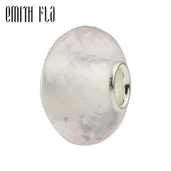

Faceted Pink Crystal Beads Natural Stone 925 Sterling Silver Fit European Charm Bracelets Round Beads For Jewelry Making