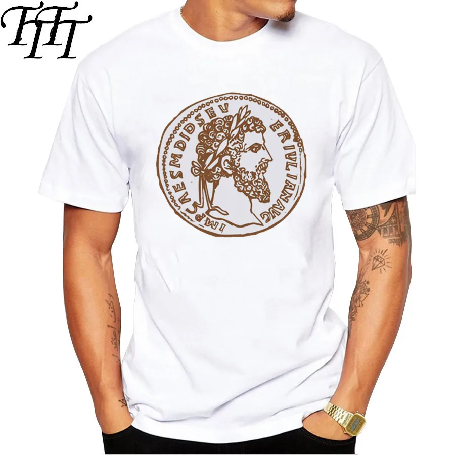 Men's Gold Coin Head Print T-Shirt Cool  T shirt For Men Summer White T shirt  Hipster Tees la524