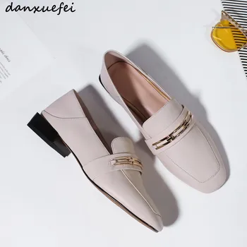 

Plus size 42 women's genuine leather slip-on flats loafers chain leisure female spring new slipons square toe espadrilles shoes