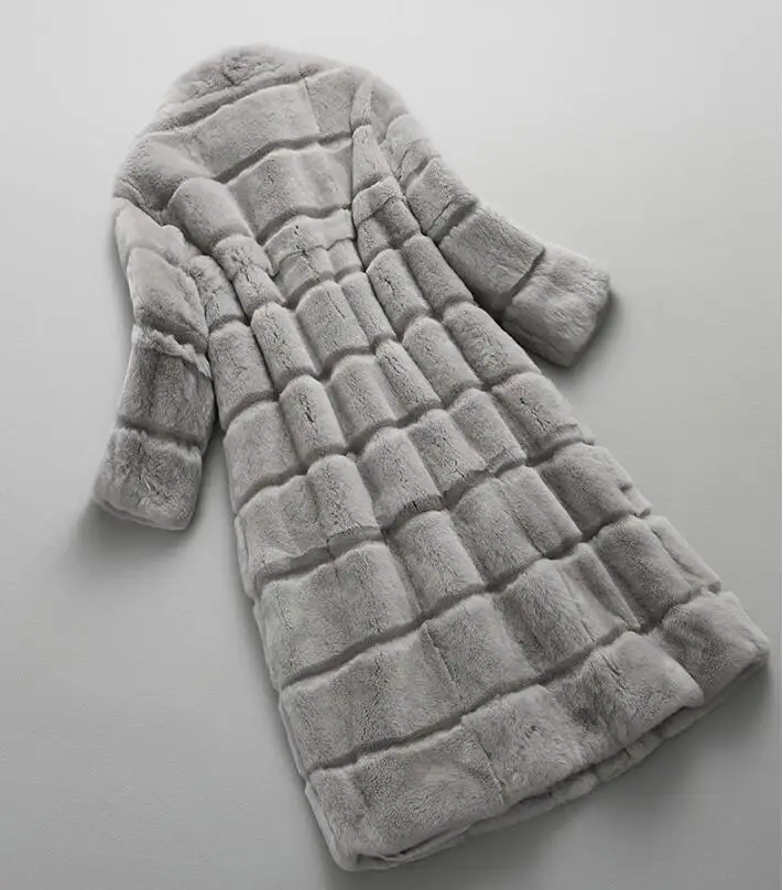 Пальто из кроличьего меха, настоящее зимнее теплое роскошное праздничное длинное пальто с крючками и карманами, женская зимняя куртка sr616