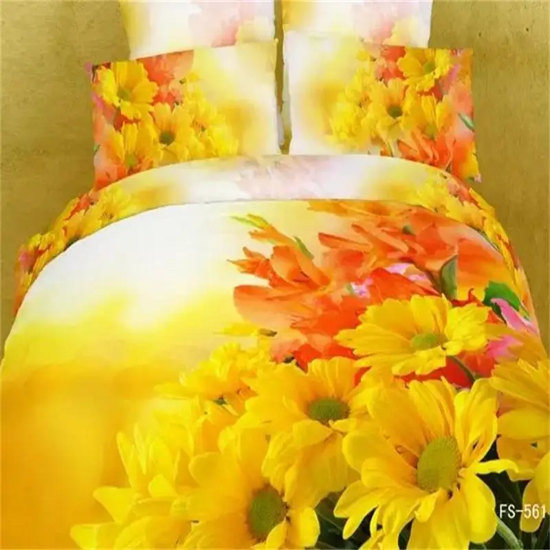

Bright Color 3D Daisy Yellow Flowers Bedding Sets Queen Size Pure Cotton Duvet Cover Bed Sheets Pillowcase Bedroom Set 4pcs