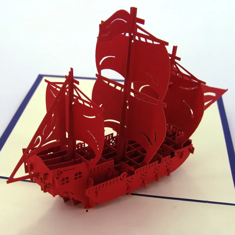 10 шт./лот) Киригами ручной работы и Оригами 3D всплывающие поздравительные открытки для подарка на день рождения бумага лазерная резка парусник визитные карточки