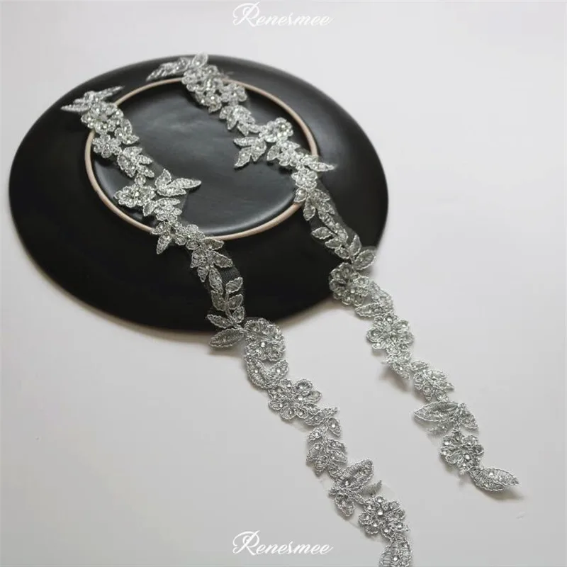

5Pcs Hot-Fix Rhinestone Silver Thread Lace Applique Narrow Wedding Dress Clothing Decoration Material diy Accessories Lace Patch