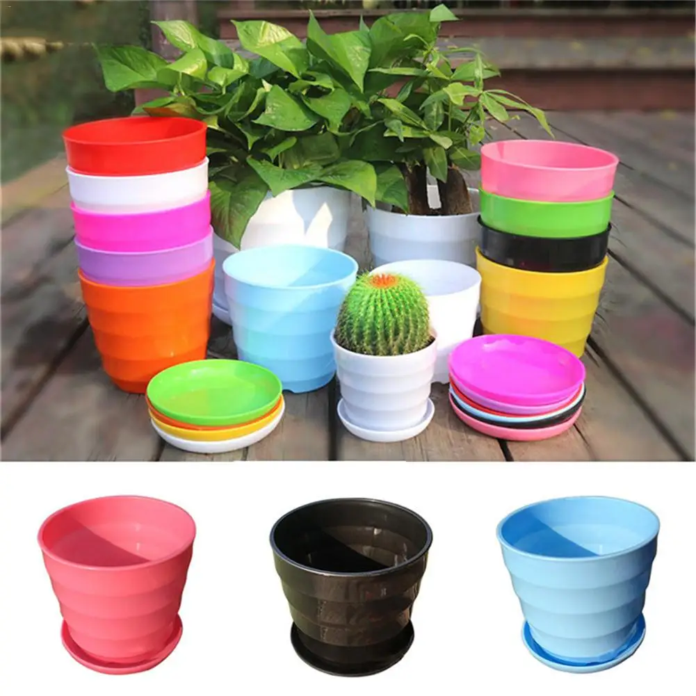 10PC 9cm Candy Color Round Flower Pots  Green Plastic  Plant 