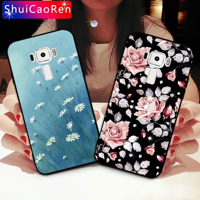 

Luxury Rhinestone Case For Asus ZenFone 3 ZE552KL Silicone Flower Rose Back TPU Cases For Asus ZenFone3 ZE552KL Back Cover