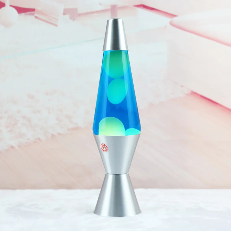 

INS 14.5"-Inch Sliver Aluminium Base LAVA Lamp with Yellow/Red/Orange wax in Blue/Clear liquid Creative night light