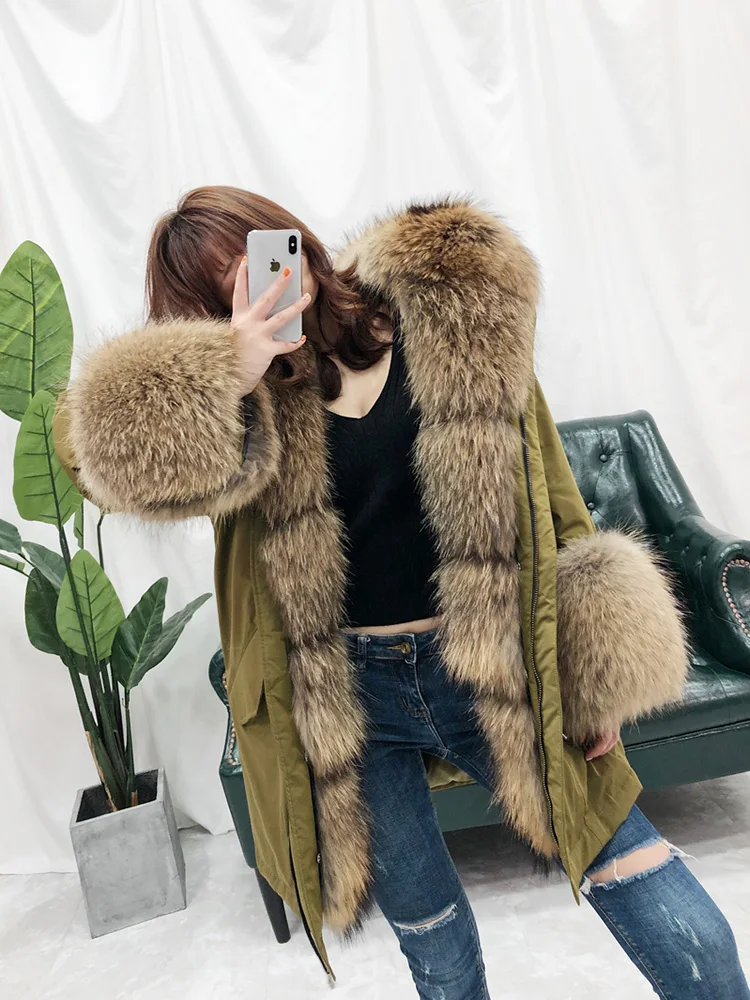 

Real Big Raccoon Fur Collar Duck Down Coat Women Parka Real Fur Coat Winter Jacket Women Detachable Loose Thick Warm Streetwear