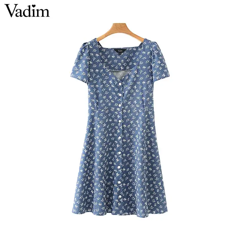 

Vadim women V neck print mini dress short sleeve bow tie sashes female casual vintage dresses chic summer A line vestidos QC002