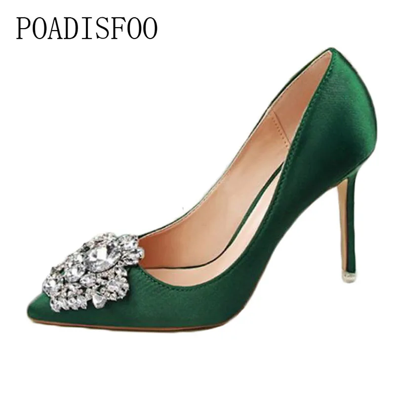 

POADISFOO 2018 women pumps Thin Heel Sexy Asakuchi Flashing Pointed Buckle Shoes Slip-on Wedding Party Shoes .PSDS-516-5