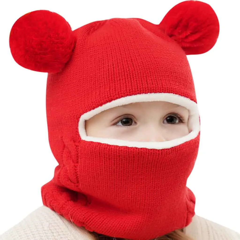 

Kid Baby Boy Girl Hooded scarf Caps Hat Winter Warm Knit Flap Cap Scarf New Winter Keep Warm Knit Flap Cap Scarf Set Kids