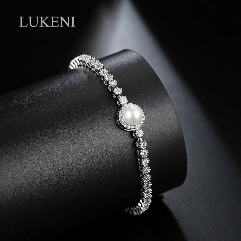 

LUKENI New Arrival Luxury White Color Cubic Zircon Geometrical Pearl Bracelet Charm Bracelets For Women Fashion Jewelry