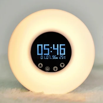 

Sunrise Wake Up Alarm Clock LED Light Smile FM Radio Digital Alarm Clock Touch Sensor Morning Wake Up Clock USB AAA Powered