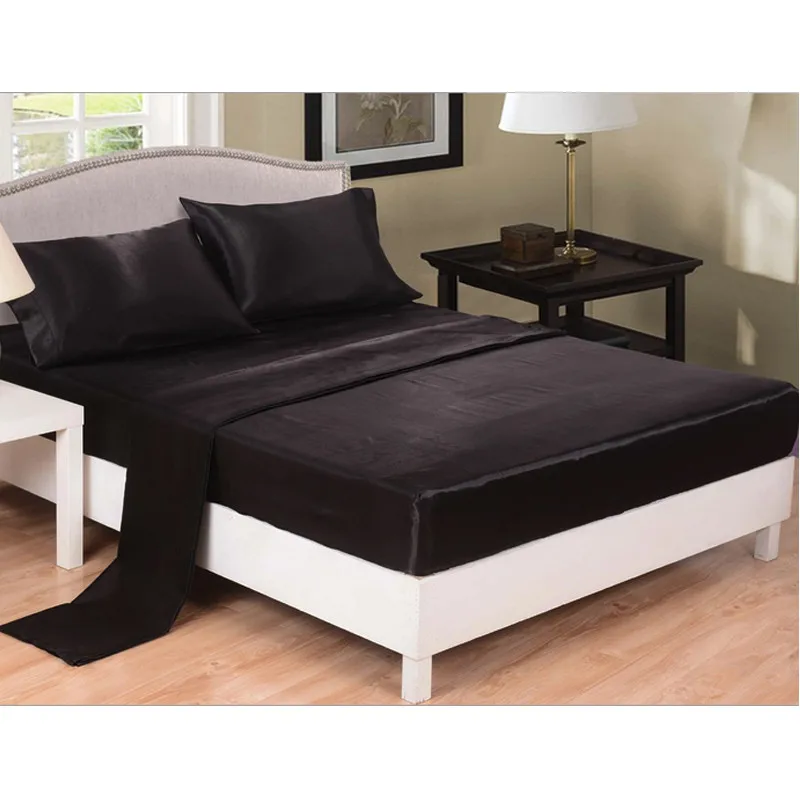 4Pc Luxury Silky Home Hotel Satin USA Size Twin/Full/Queen/King Size