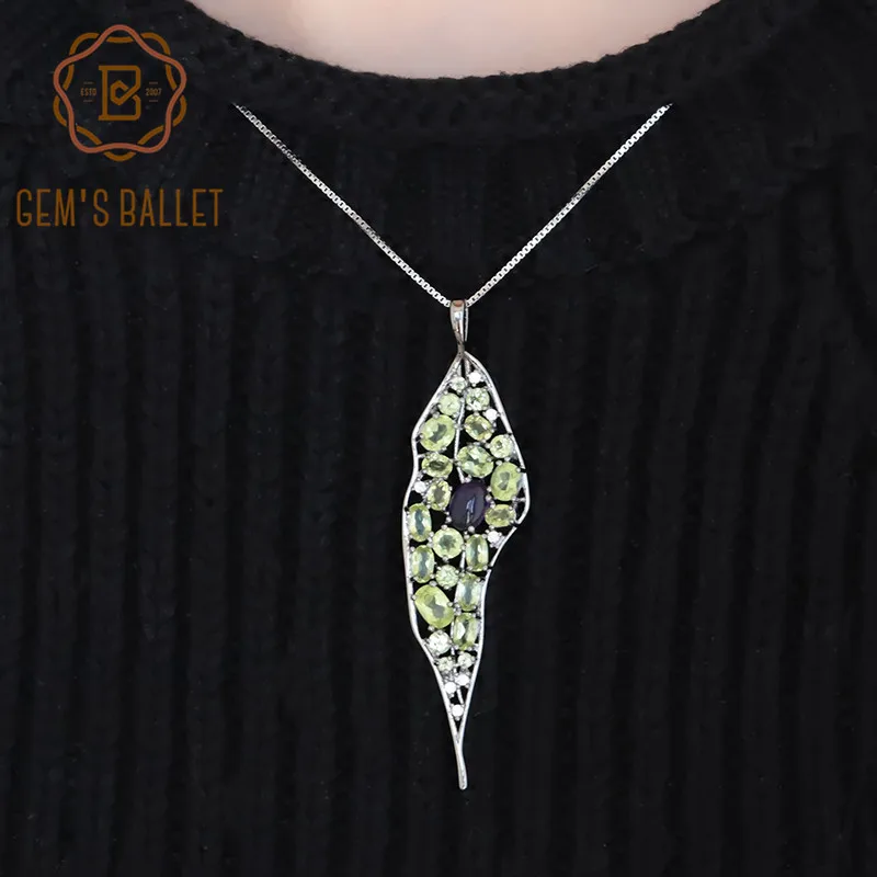 

GEM'S BALLET Natural Amethyst Peridot Gemstone Pendants 925 Sterling Sliver Vintage Palace Necklace For Women Party Fine Jewelry