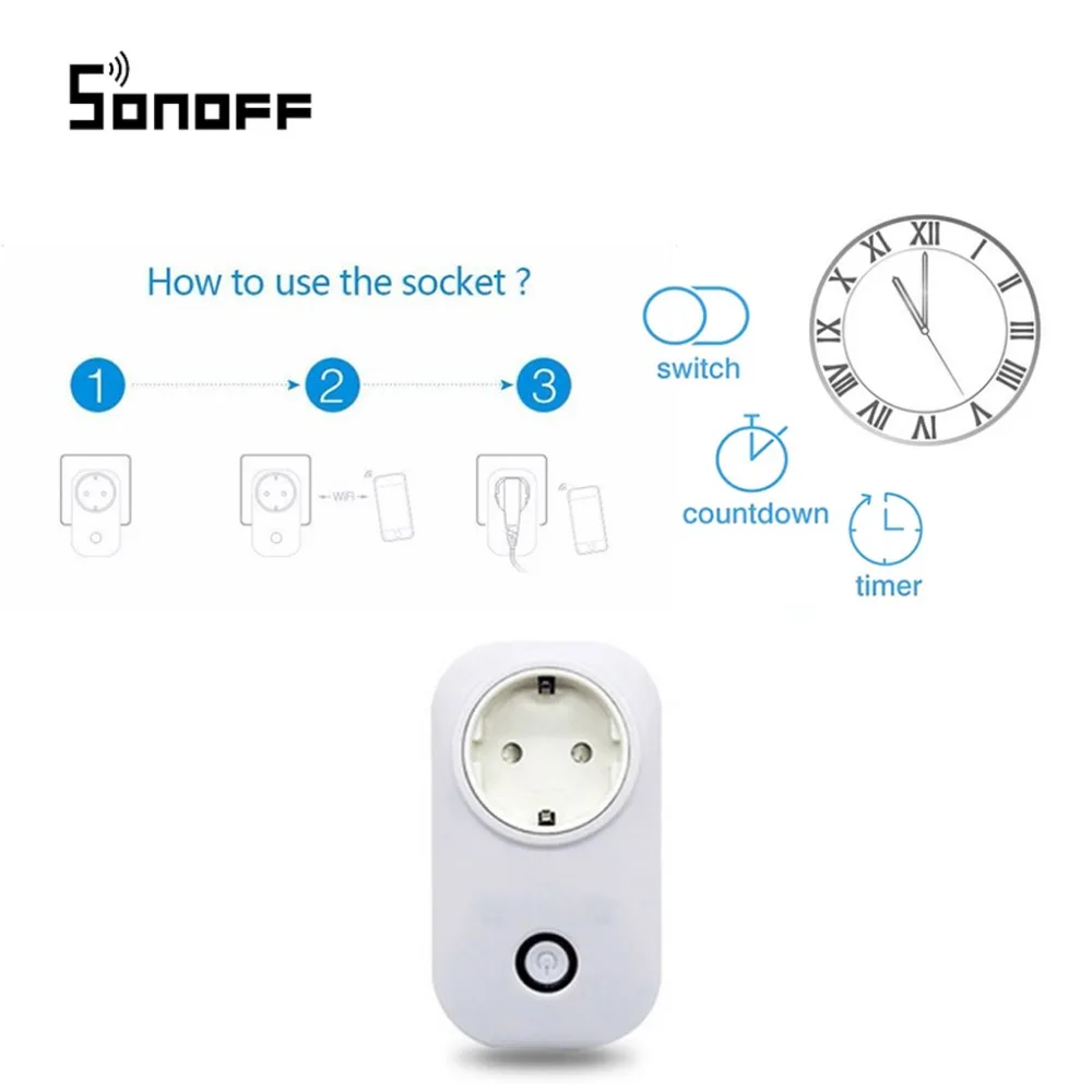 

Sonoff S20 EU Type E Phone Wifi Wireless Remote Control Smart Home Charging Adapter Power Socket work with Alexa