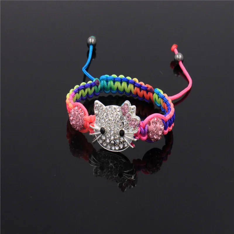 Детские хрустальные браслеты с кошачьей головой для детей, милый браслет Шамбала, браслеты из нитей, браслеты для девочек, ювелирное изделие, подарок