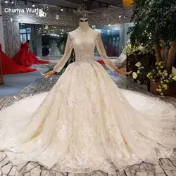 LSS327 королевские блестящие свадебные платья высокого качества с длинным рукавом чистые Новые свадебные платья со шлейфом благородное