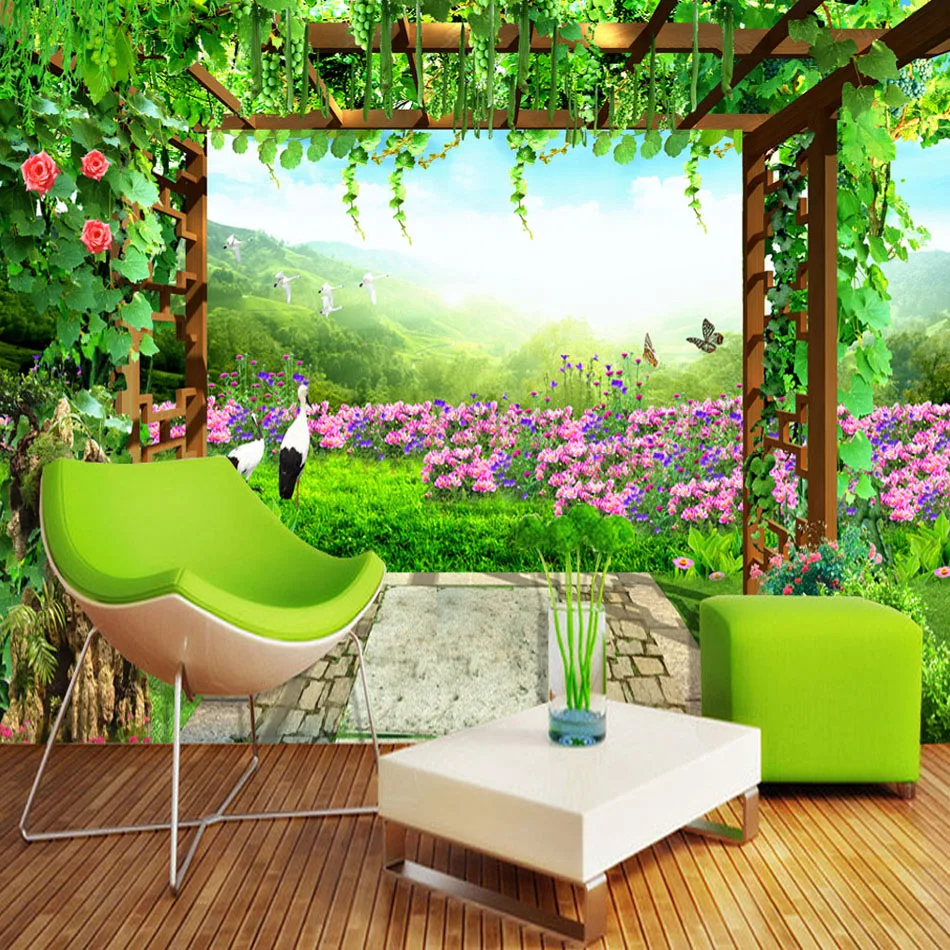 Custom-Mural-Wallpaper-Grape-Trellis-Butterfly-Flowers-Pastoral-Scenery-Living-Room-Sofa-Bedroom-Backdrop-Wall-Paper (1)