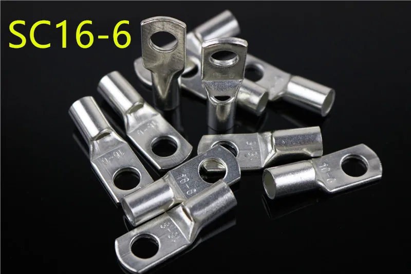SC16-6 Tined copper connecting terminal 16-6(DTGA) bolt hole cable lugs battery terminals 16mm square wire