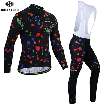 

SIILENYOND Pro Bicycle Outdoor Sports winter Thermal Fleece Cycling Men Long Sleeve Bib Pants Sets Bicycle Sportswear bike suits