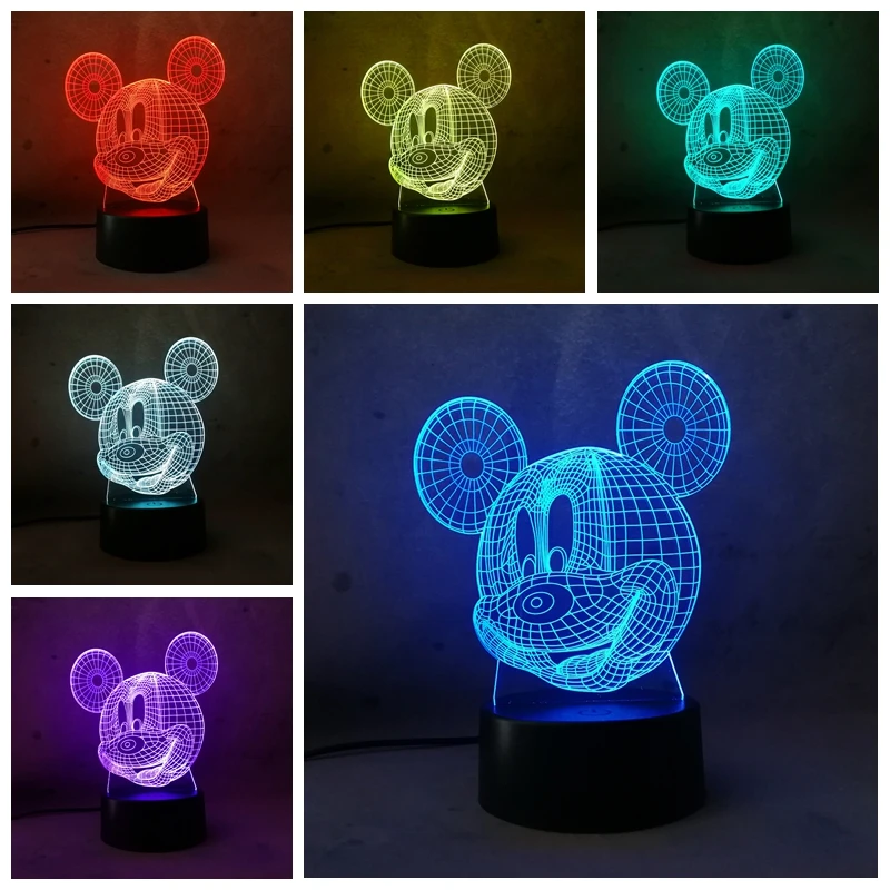 

Mickey Anime Figure Model 3D Illusion Nightlight LED Colourful Light Mickey Mouse Figurine Toys for Baby