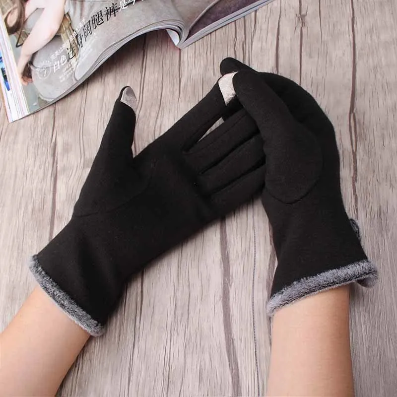 Модный бант Guantes, зимние милые плюшевые перчатки с бантом для девочек, кашемировые перчатки Luvas, толстые теплые женские митенки, перчатки