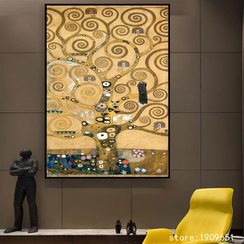 Абстрактная картина Klimt без рамки дерево жизни пейзаж холст печать масляная