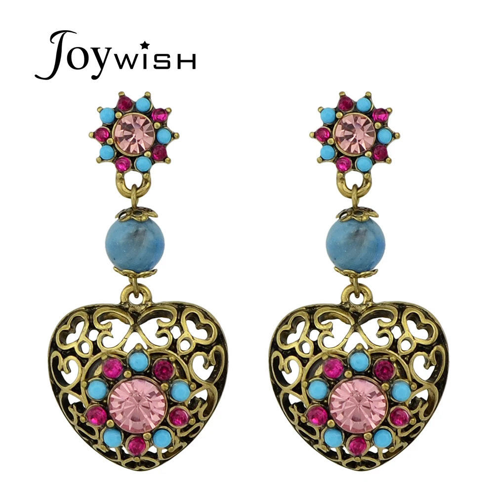 Joywish Винтаж Серьги ювелирные изделия Античное золото Цвет со стразами синий
