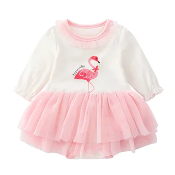 

Flamingo Lace Baby Girl Dress Long Sleeve Cotton 1 Year Birthday Rullfes Dresses Cotton Spring Autumn Baby Girl Clothes