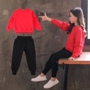 

Children's Sets girls clothes set vetement enfant fille kids clothes set 110-160cm cotton casual girls sweater sport sets red