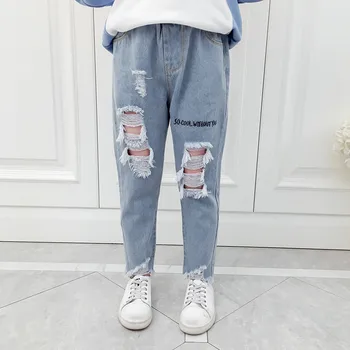 

JMFFY Girls Hole Jeans Pants 2019 Kids Trousers Autumn Fashion Spring Brand Children Denim Pants Casual Girl Ripped Jeans 4-15T