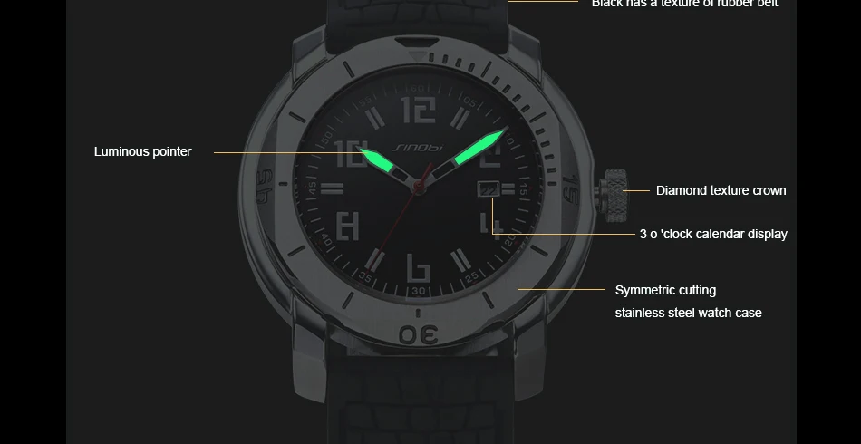 SINOBI Нержавеющая сталь Мужские часы военные мягкий силиконовый ремень календарем спортивные Водонепроницаемый наручные часы для Для мужчин высокое качество час