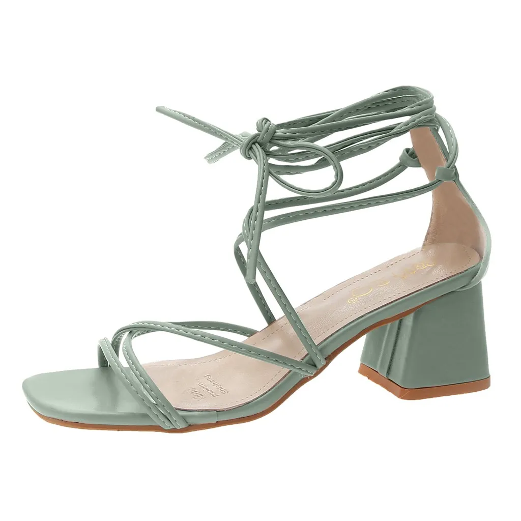 Сандалии на шнуровке с открытым носком и квадратным ремешком на лодыжке Летняя женская обувь на низком каблуке элегантная женская обувь Свадебные классические белые сандалии