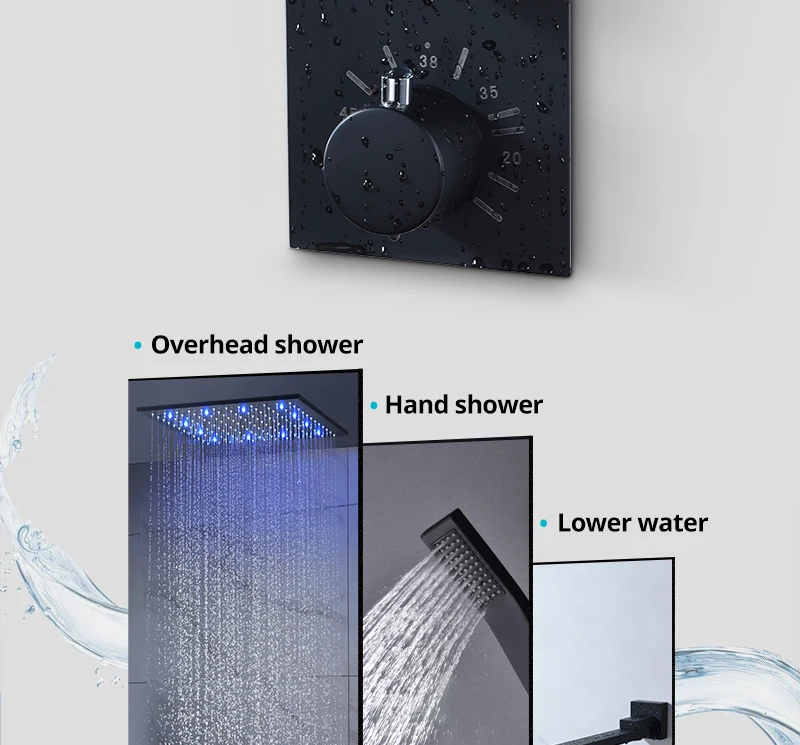 Luxury Thermostat 16 inch Shower System LCD Touch Screen Digital Display Black Large Shower Set 180 Degree Rotating Lower Faucet (13)