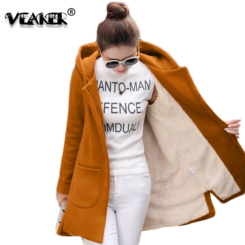 discount 2018 Autumn Winter Women's Fleece Jacket Coats Female Long Hooded Coats Outerwear Warm Thick Female