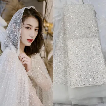 

2018 new arrive sequined tulle french lace fabric nigerian wedding lace free shipping for women dress TS6375