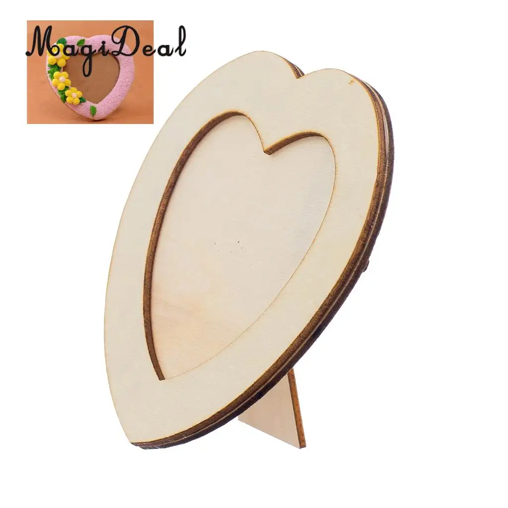 MagiDeal Wooden LOVE HEART Photo Frame DIY Picture Frame Art Craft Base Photo Frame Wedding Child Birthday Gift
