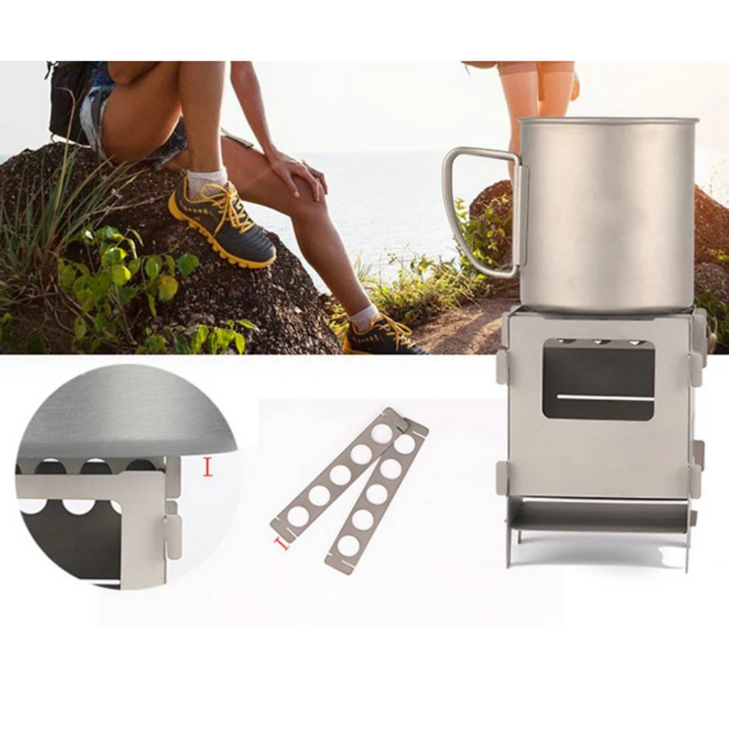 Ultra-light Outdoor Cooking Pocket Stove Backpacking Camping Folding Wood Stove Stainless Steel/ Titanium Materials