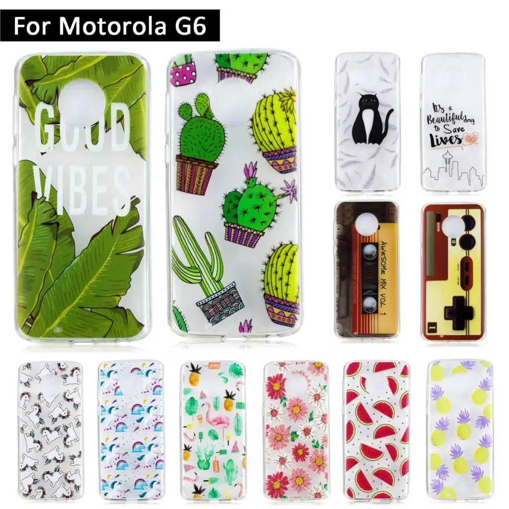 Мягкий ТПУ чехол для Motorola Moto G6 G 6 прозрачный силиконовый цветной с рисунком MotoG6