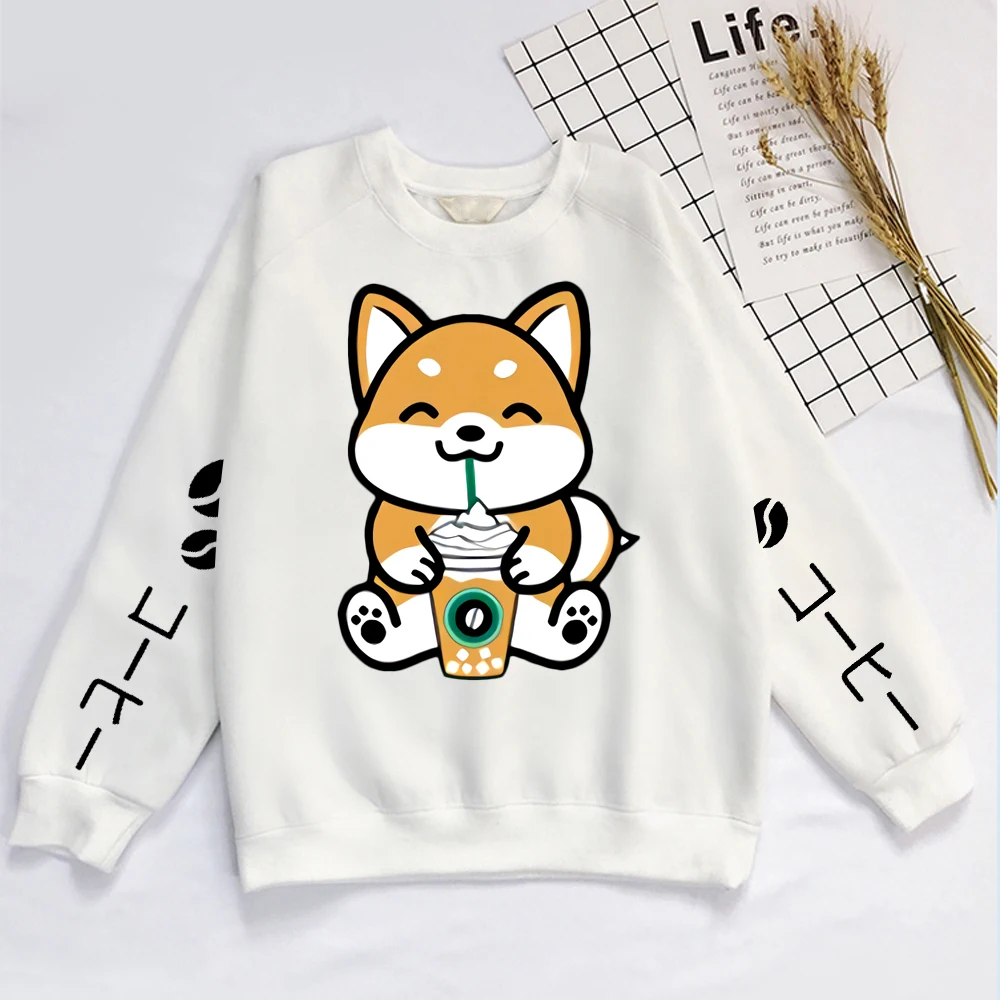 Vente Frappe café Shiba Inu sweat shirt ras du cou Kawaii sweat shirt à capuche