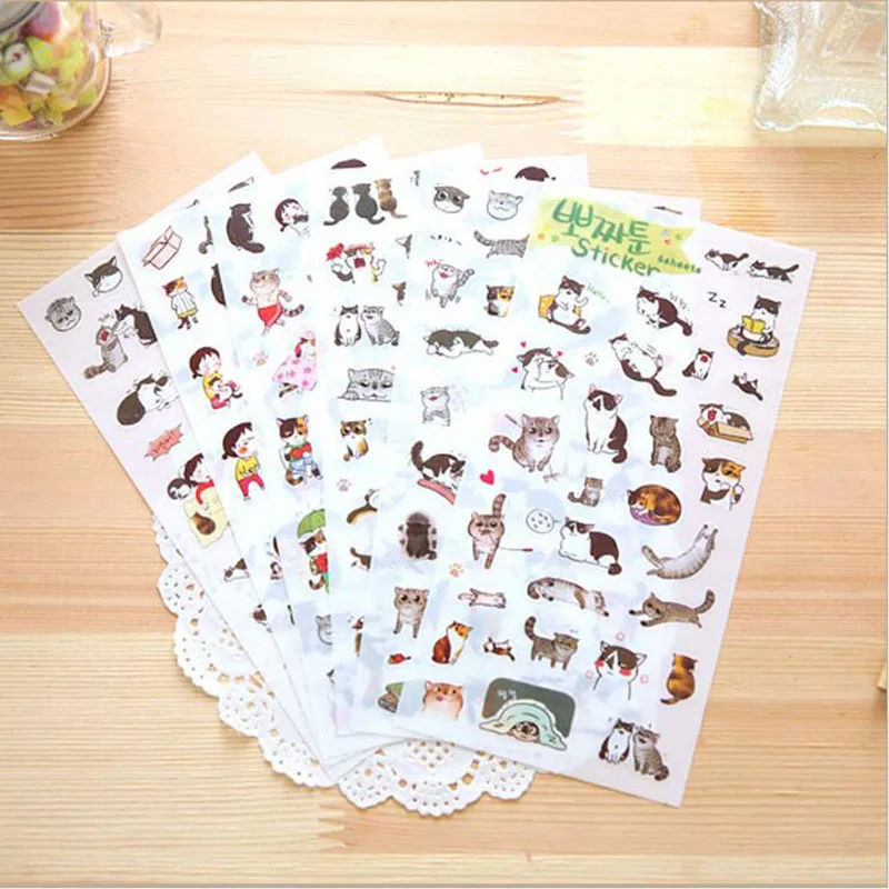

3d Cartoon Cat Sticker Transparent Background Computer / Diary Decorative Stickers / Children's Toys Sticker 6pc