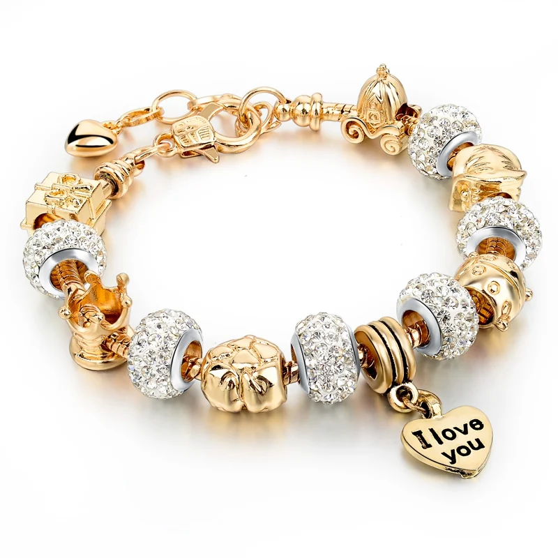 ATTRACTTO Hot Selling 2018 Heart Charm Bracelets & Bangles Gold Bracelets For Women DIY Pulsera Famous Brand Jewellery SBR150074