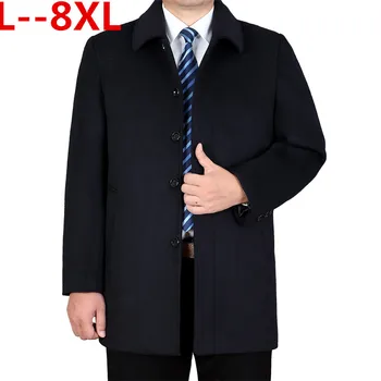 

Plus 8XL 6XL Winter Wool Jacket Men's High-quality Wool Coat casual Slim collar wool coat Men's long cotton collar trench coat